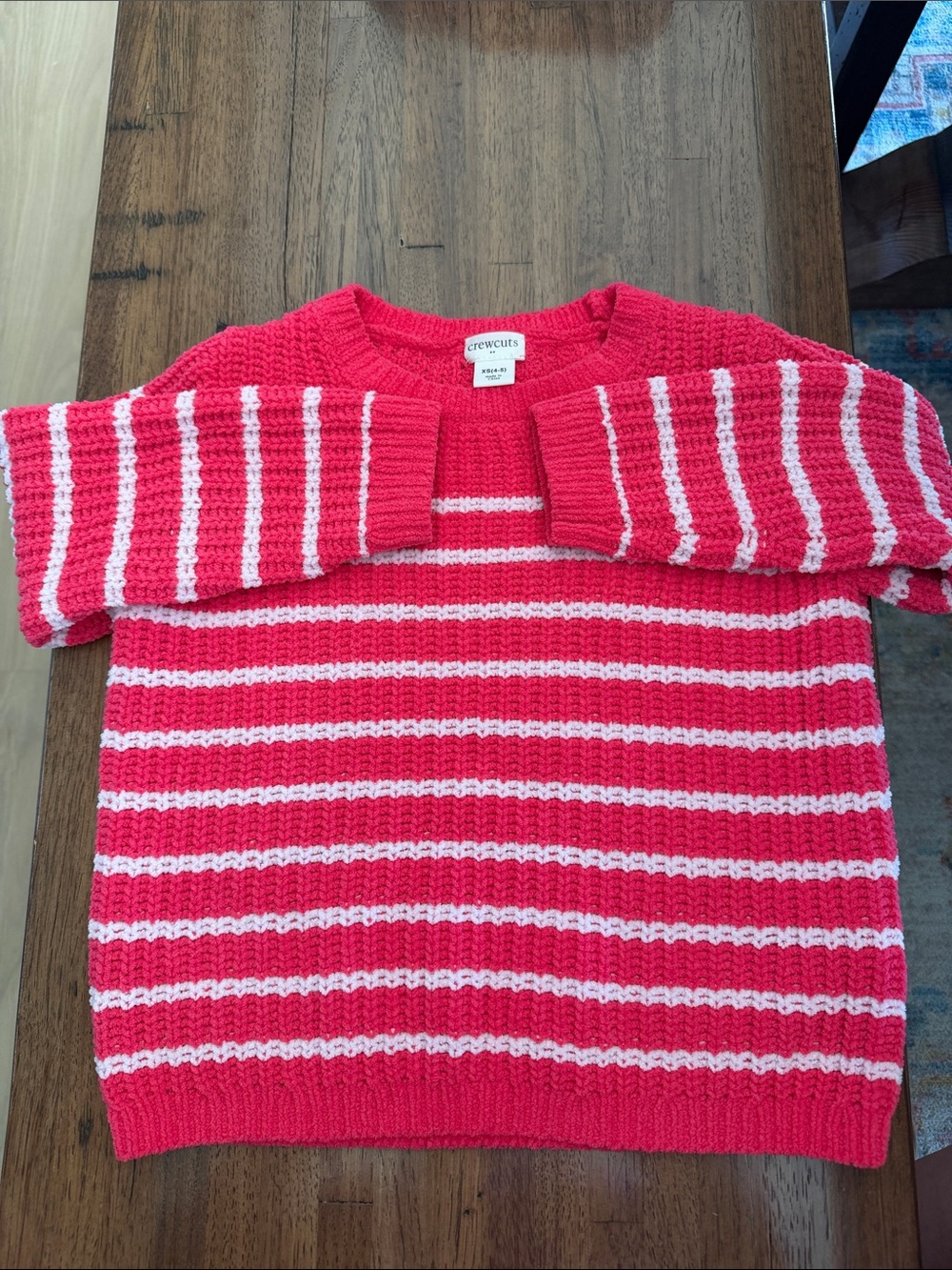 Crewcuts Pink & White Striped Crewneck Sweater